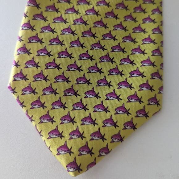 Men's Pink Shark Silk Preppy Tie Green Robert Talbott Made in USA Nautical Beach - Picture 5 of 6